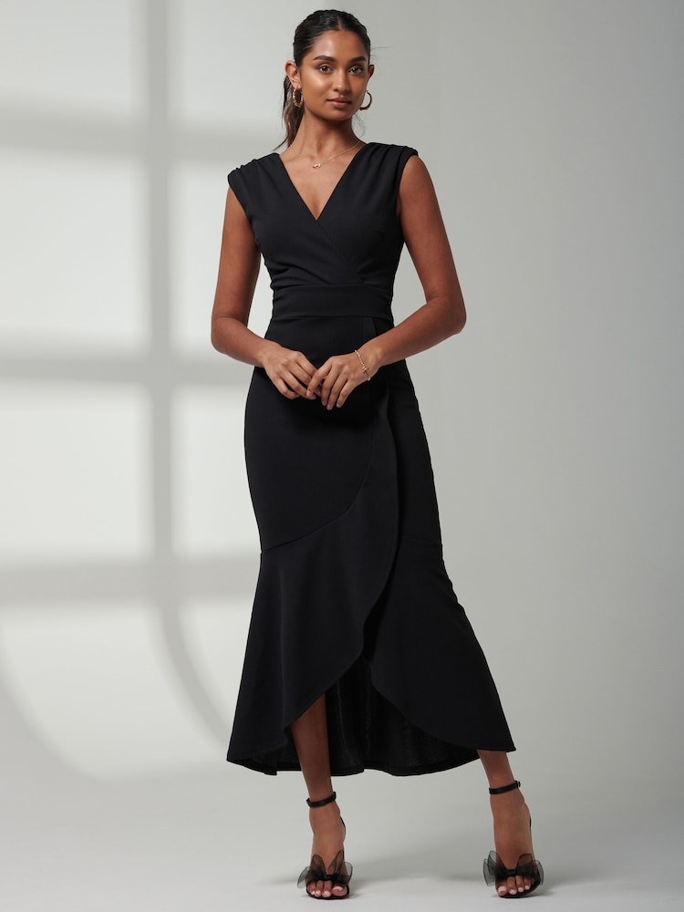 Jolie Moi Black Mabruka Frill Fishtail Maxi Dress - Image 1 of 6