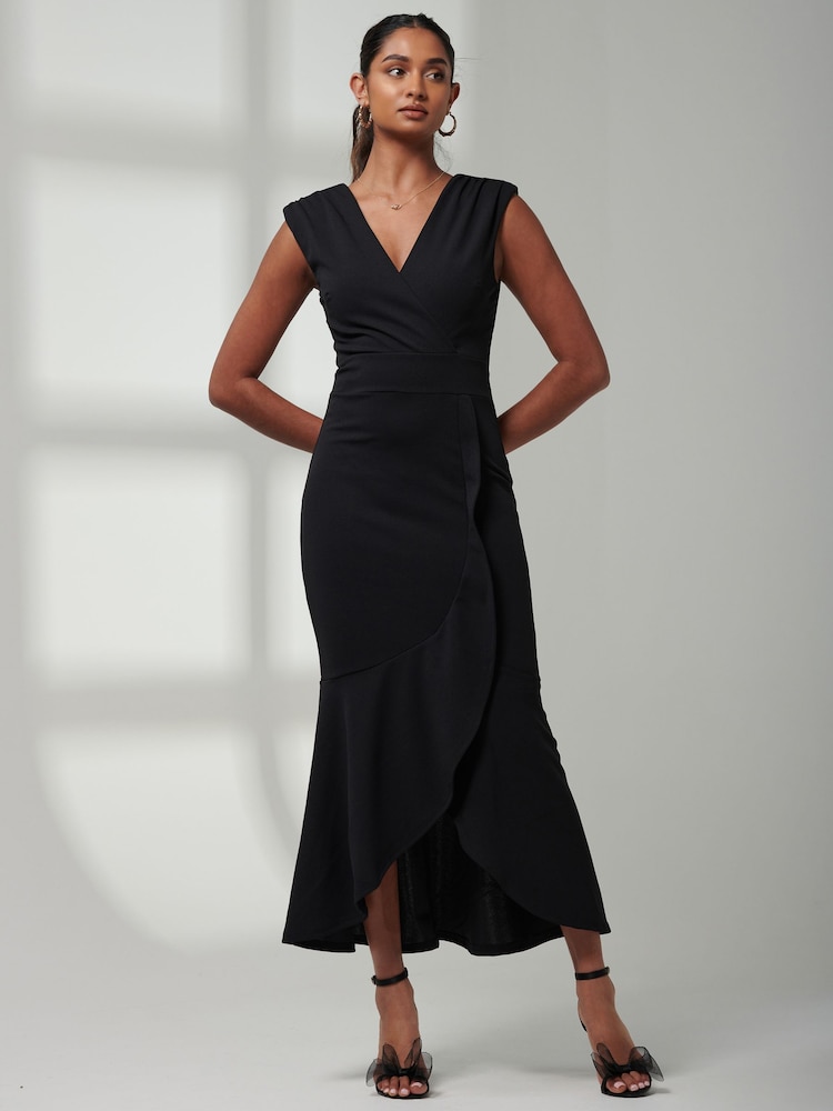 Jolie Moi Black Mabruka Frill Fishtail Maxi Dress - Image 6 of 6