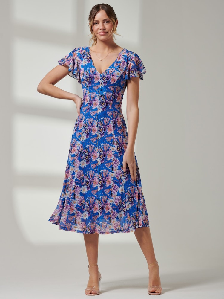 Jolie Moi Pink Angel Sleeve V-Neck Midi Dress - Image 1 of 6 Jolie Moi Pink Angel Sleeve V-Neck Midi Dress - Image 1 of 6