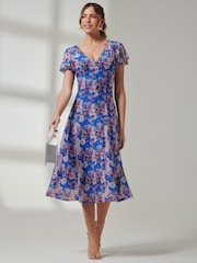 Jolie Moi Pink Angel Sleeve V-Neck Midi Dress - Image 4 of 6