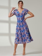 Jolie Moi Pink Angel Sleeve V-Neck Midi Dress - Image 6 of 6