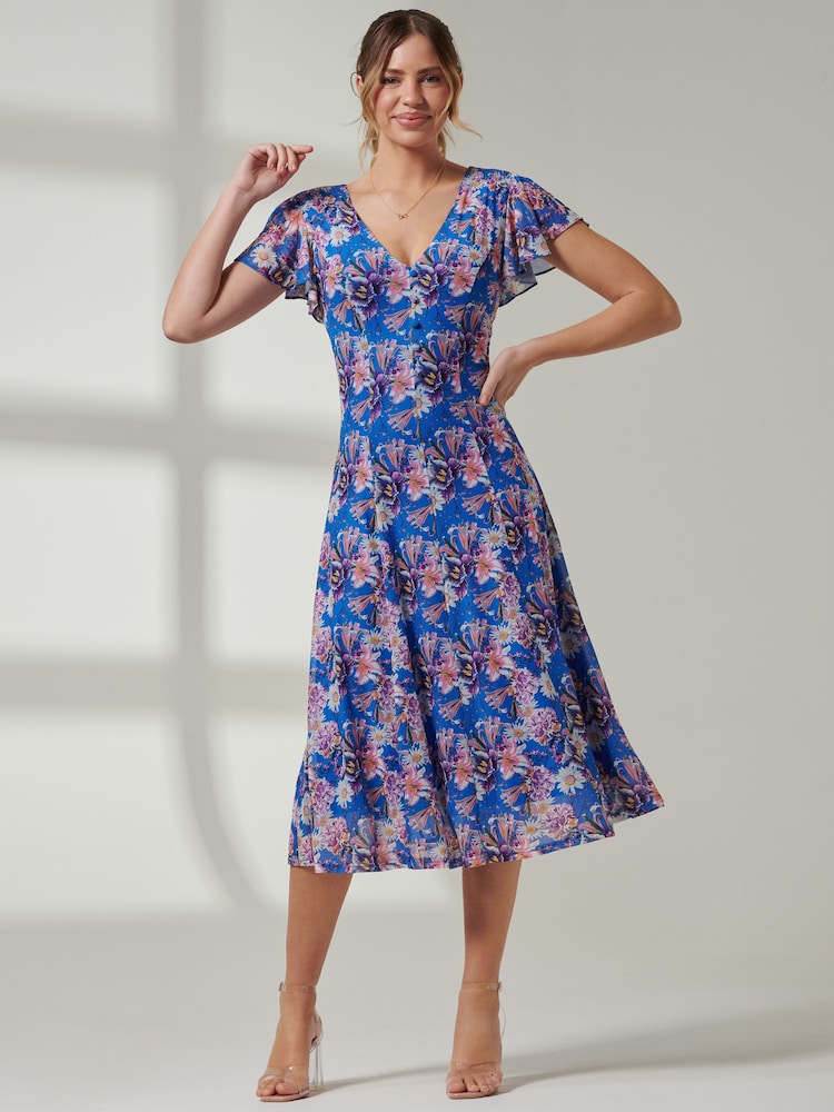 Jolie Moi Pink Angel Sleeve V-Neck Midi Dress - Image 6 of 6 Jolie Moi Pink Angel Sleeve V-Neck Midi Dress - Image 6 of 6
