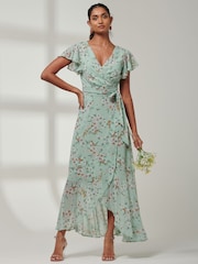 Jolie Moi Green Haylie Frill Chiffon Maxi Dress - Image 1 of 6