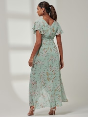 Jolie Moi Green Haylie Frill Chiffon Maxi Dress - Image 2 of 6