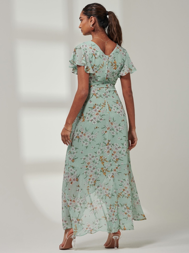 Jolie Moi Green Haylie Frill Chiffon Maxi Dress - Image 2 of 6