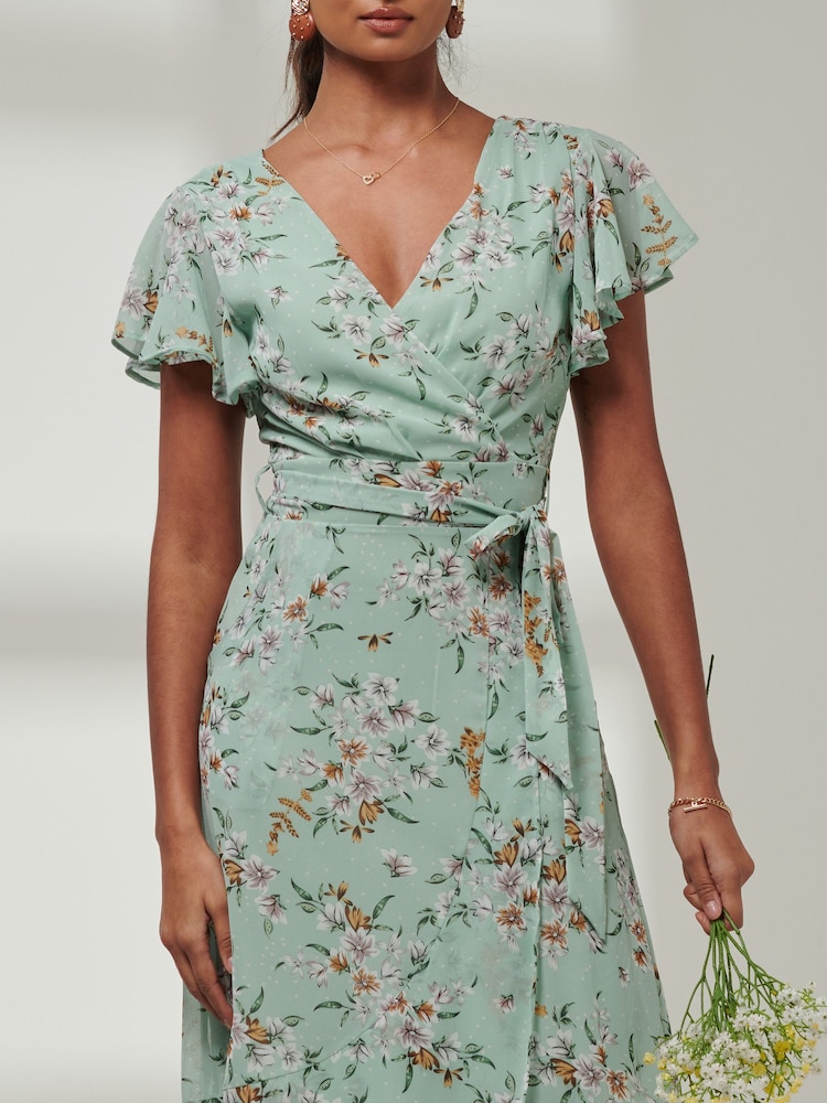 Jolie Moi Green Haylie Frill Chiffon Maxi Dress - Image 3 of 6