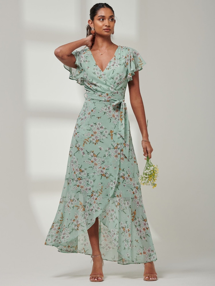 Jolie Moi Green Haylie Frill Chiffon Maxi Dress - Image 4 of 6