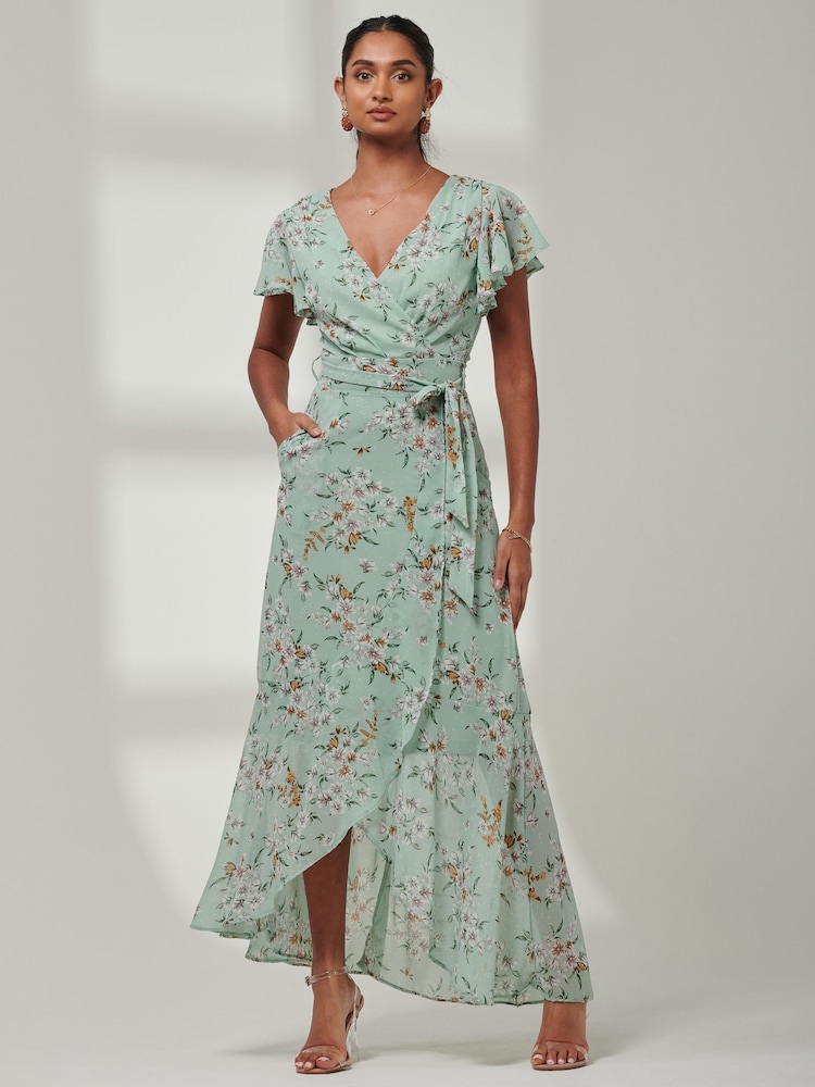 Jolie Moi Green Haylie Frill Chiffon Maxi Dress - Image 5 of 6