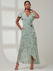 Jolie Moi Green Haylie Frill Chiffon Maxi Dress - Image 6 of 6