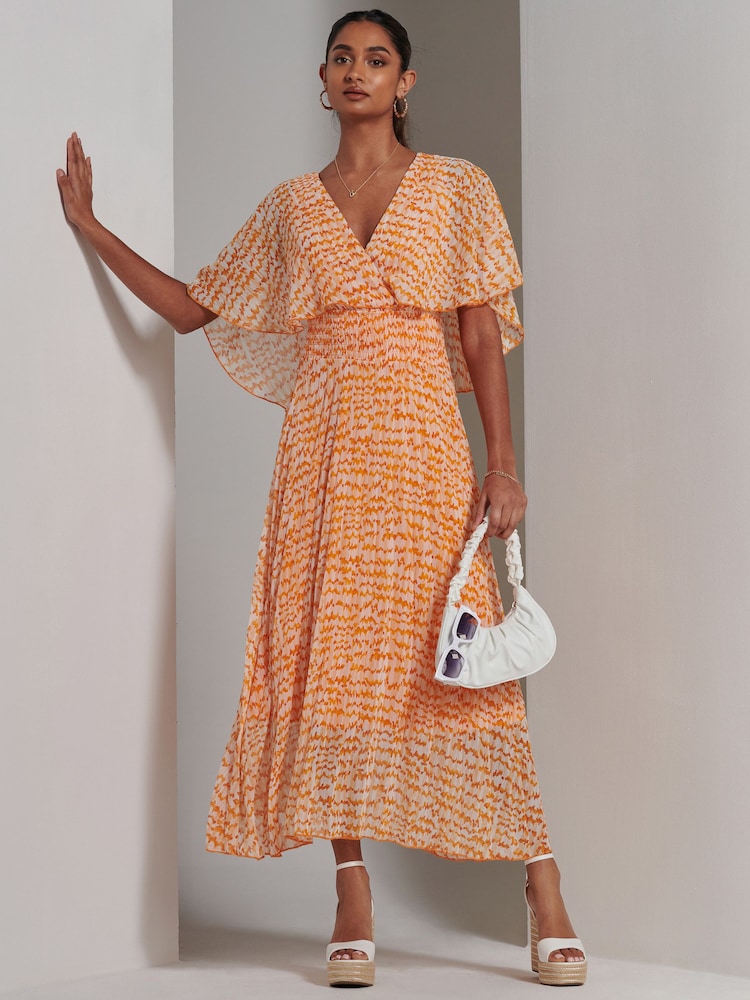Jolie Moi Orange Kyra Pleated Chiffon Maxi Dress - Image 1 of 6