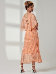 Jolie Moi Orange Kyra Pleated Chiffon Maxi Dress - Image 2 of 6