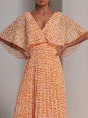Jolie Moi Orange Kyra Pleated Chiffon Maxi Dress - Image 3 of 6