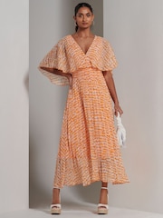 Jolie Moi Orange Kyra Pleated Chiffon Maxi Dress - Image 4 of 6