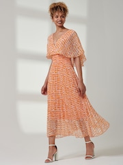 Jolie Moi Orange Kyra Pleated Chiffon Maxi Dress - Image 6 of 6