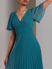 Jolie Moi Teal Blue Elene Pleated High Low Chiffon Maxi Dress - Image 3 of 6