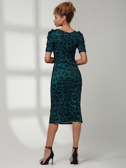 Jolie Moi Green Ray Ruched Waist Bodycon Midi Dress - Image 2 of 6