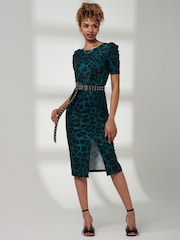 Jolie Moi Green Ray Ruched Waist Bodycon Midi Dress - Image 6 of 6