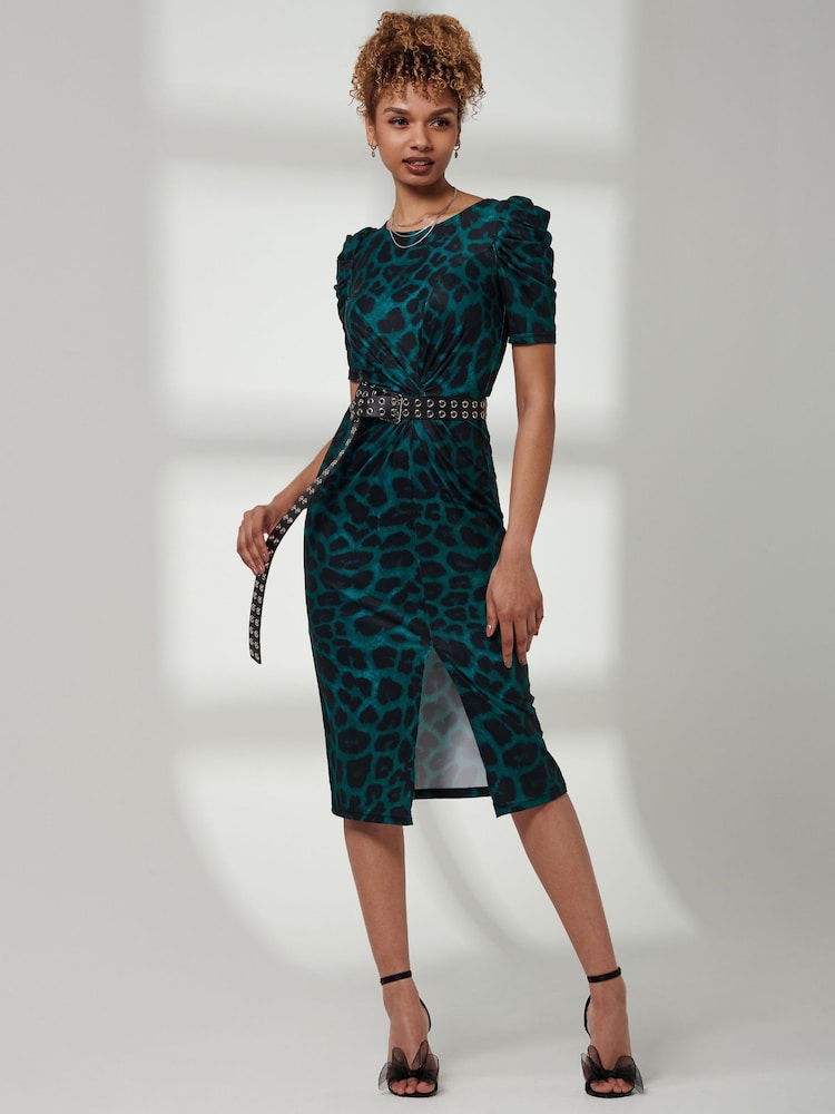 Jolie Moi Green Ray Ruched Waist Bodycon Midi Dress - Image 6 of 6