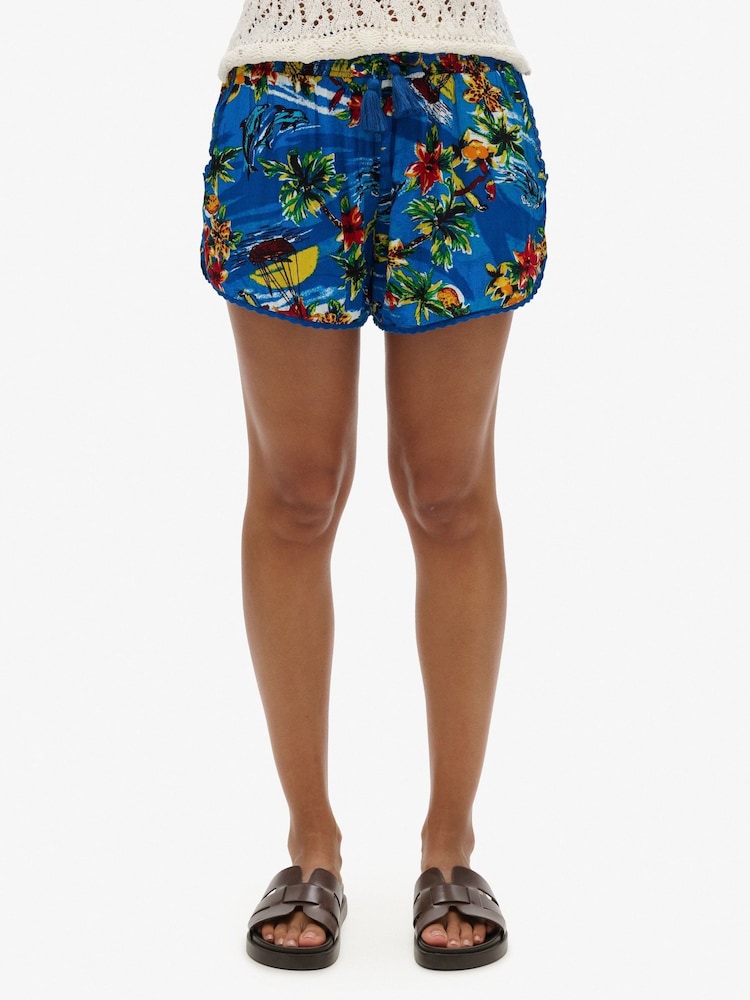 Superdry Blue 100% Cotton Beach Shorts - Image 2 of 6