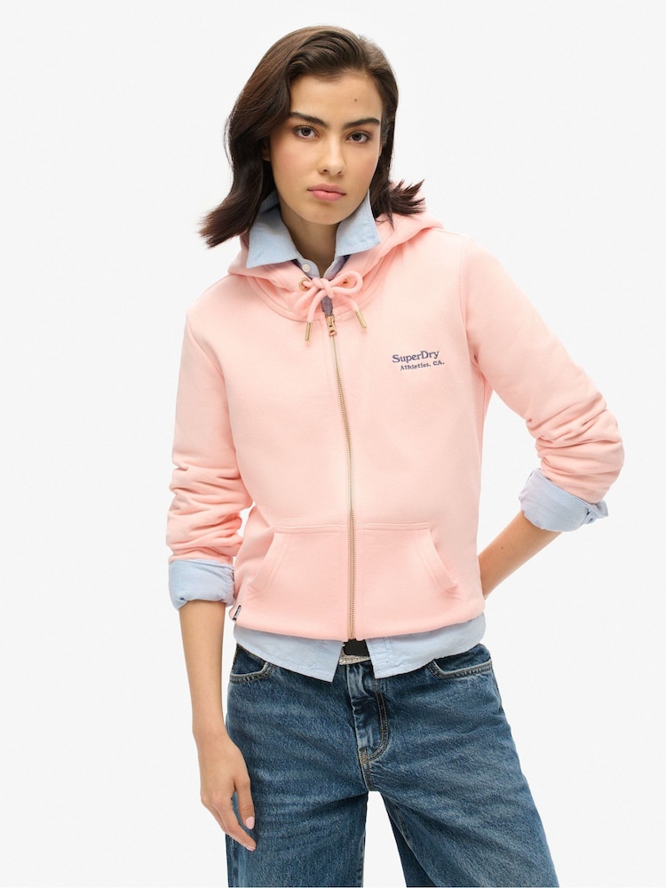 Superdry Pale Rose Pink Essential Logo Zip Hoodie - Image 1 of 7