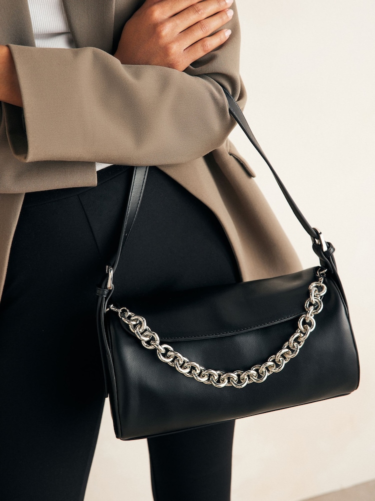 Black Barrel Chain Shoulder Bag - Image 1 of 8