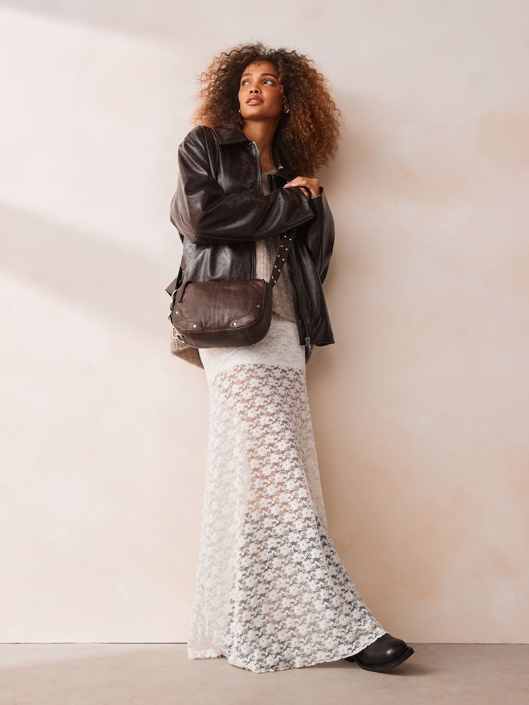 Chocolate Brown Leather Studded Saddle Bag - Image 3 of 10