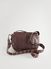 Chocolate Brown Leather Studded Saddle Bag - Image 6 of 10
