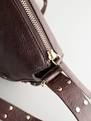 Chocolate Brown Leather Studded Saddle Bag - Image 8 of 10