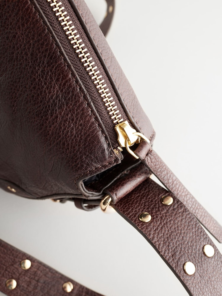 Chocolate Brown Leather Studded Saddle Bag - Image 8 of 10
