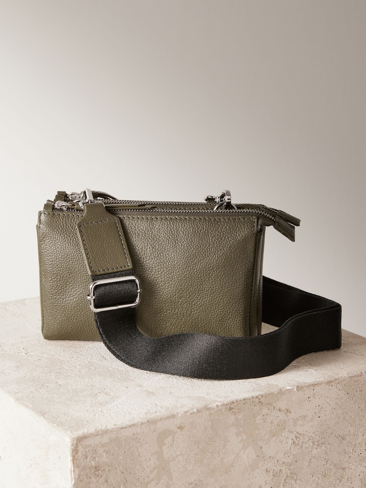 Khakigrün - Small Leather Zip Cross-Body Bag - Bild 1 von 5 Khakigrün - Small Leather Zip Cross-Body Bag - Bild 1 von 5