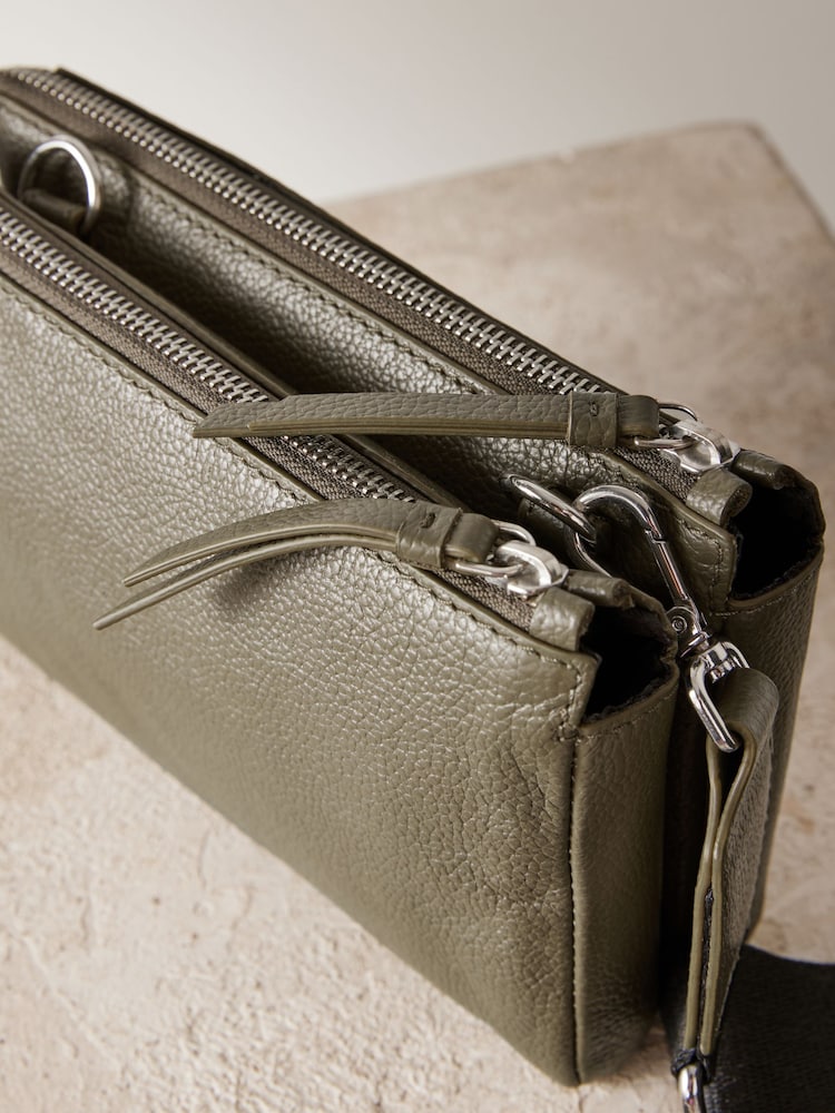 Khakigrün - Small Leather Zip Cross-Body Bag - Bild 5 von 5 Khakigrün - Small Leather Zip Cross-Body Bag - Bild 5 von 5
