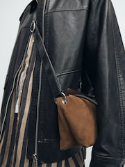 Taupe Brown Leather Contrast Cross Body Bag - Image 5 of 6