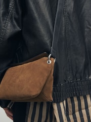 Taupe Brown Leather Contrast Cross Body Bag - Image 6 of 6