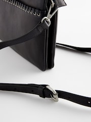 Black Leather Whipstitch Cross-Body Bag - Image 6 of 8