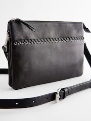 Black Leather Whipstitch Cross-Body Bag - Image 7 of 8