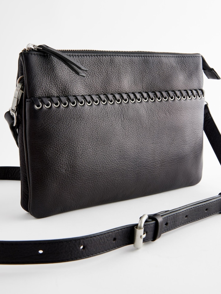 Black Leather Whipstitch Cross-Body Bag - Image 8 of 8 Black Leather Whipstitch Cross-Body Bag - Image 8 of 8