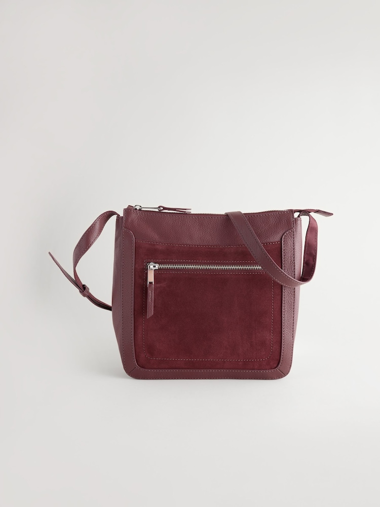 Berry Red Leather Pocket Messenger Bag - Image 3 of 10