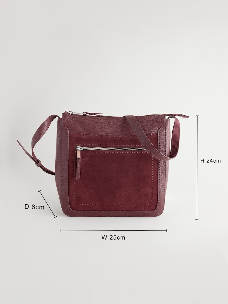 Berry Red Leather Pocket Messenger Bag - Image 4 of 10