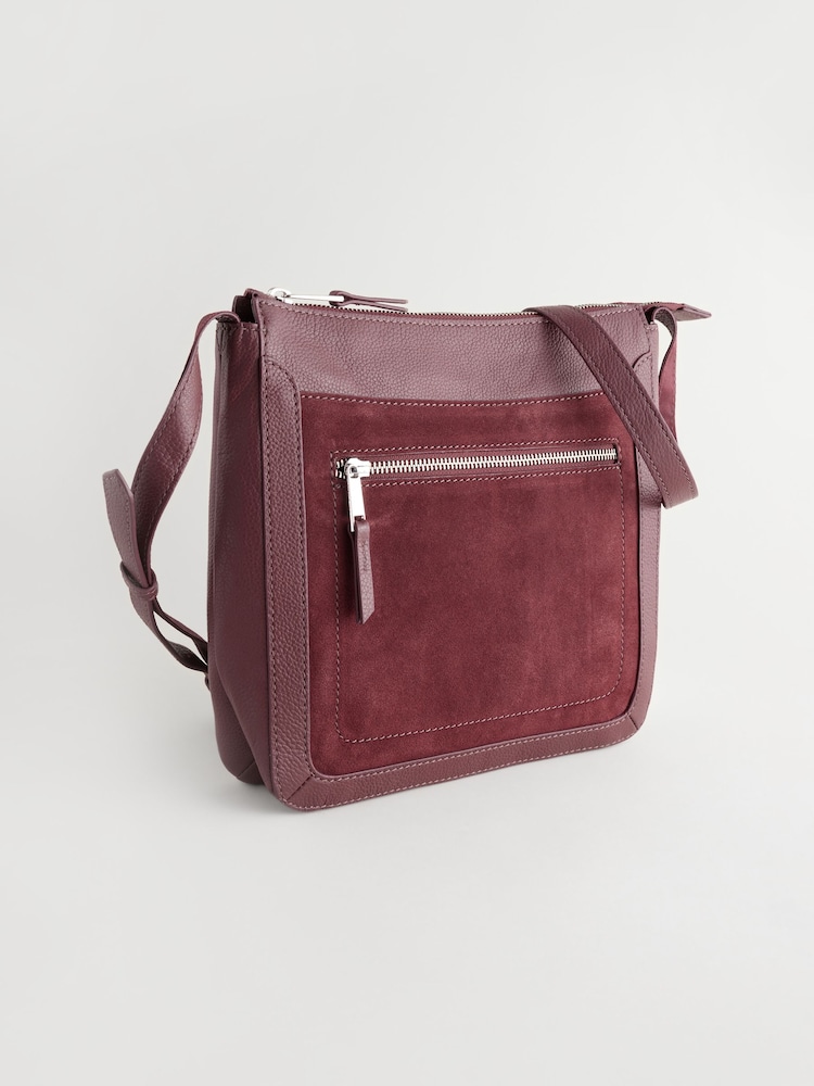 Berry Red Leather Pocket Messenger Bag - Image 5 of 10