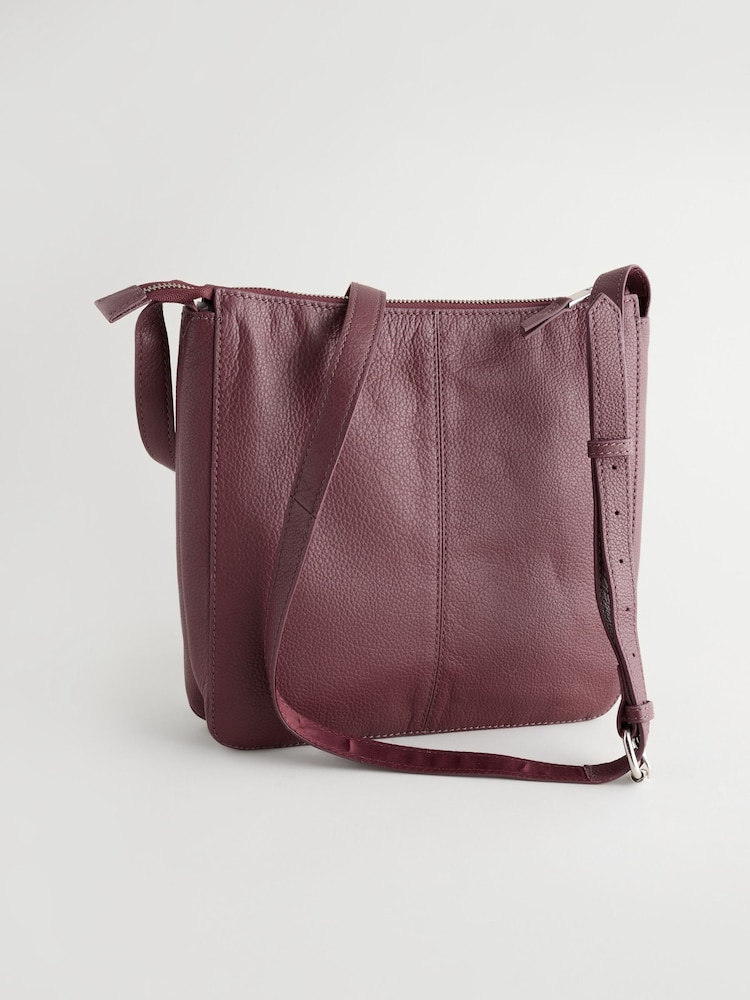 Berry Red Leather Pocket Messenger Bag - Image 6 of 10