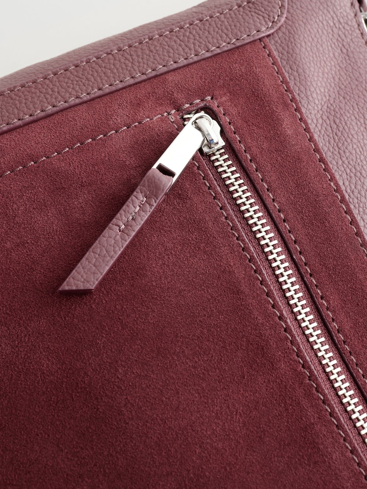 Berry Red Leather Pocket Messenger Bag - Image 7 of 10