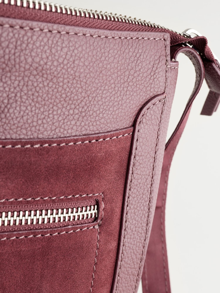 Berry Red Leather Pocket Messenger Bag - Image 9 of 10