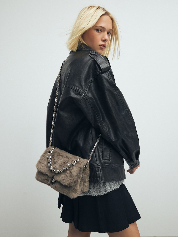Mink Brown Faux Fur Mini Cross Body Bag - Image 1 of 10 Mink Brown Faux Fur Mini Cross Body Bag - Image 1 of 10
