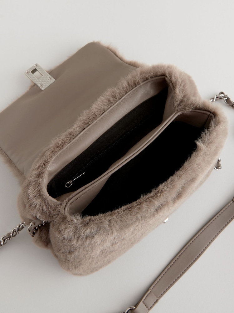 Mink Brown Faux Fur Mini Cross Body Bag - Image 10 of 10