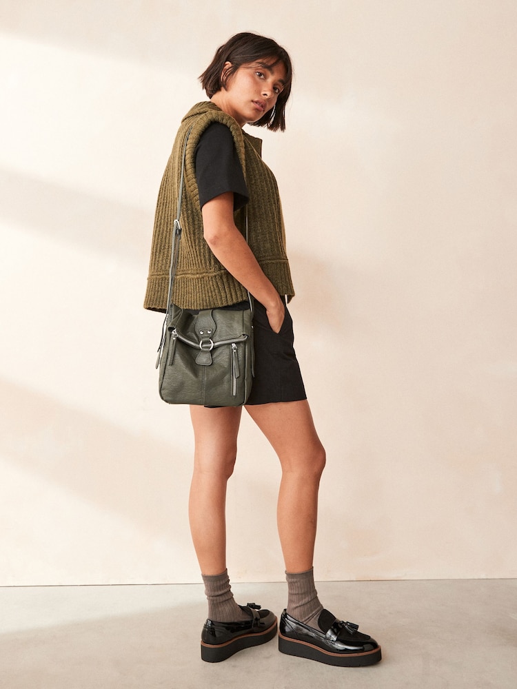 Khaki Green Utility Style Messenger Bag - Image 1 of 9