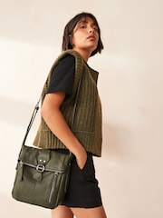 Khaki Green Utility Style Messenger Bag - Image 2 of 9