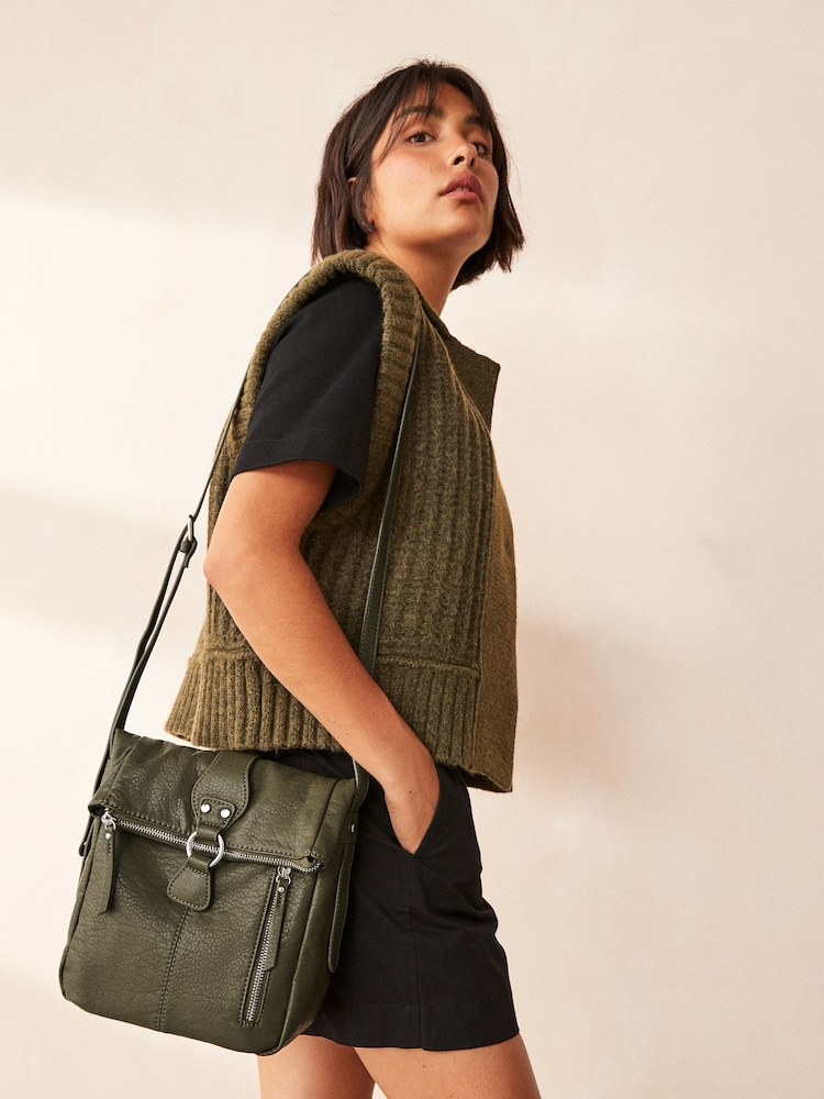 Khaki Green Utility Style Messenger Bag - Image 2 of 9