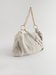 Grey Faux Fur Chain Shoulder Bag - Image 1 of 5