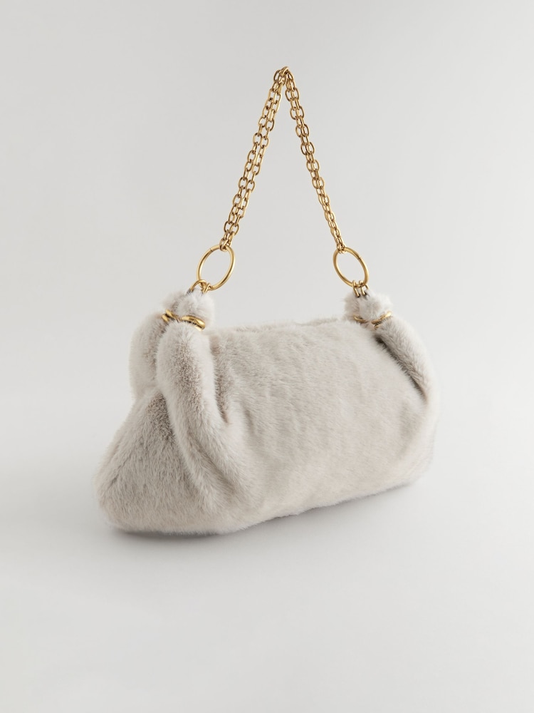Grey Faux Fur Chain Shoulder Bag - Image 2 of 5