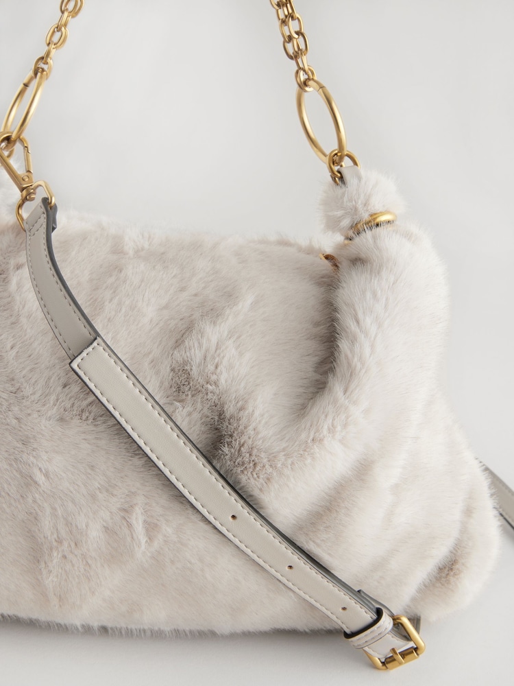 Grey Faux Fur Chain Shoulder Bag - Image 3 of 5